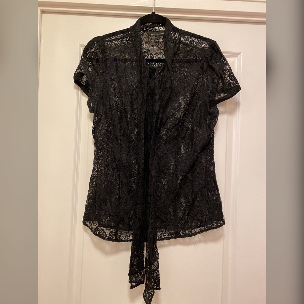 Black lace button down shirt
